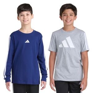 Adidas Kids Long Sleeve Blue and Gray Tees  short sleeve 2 pc . New size L 14/16
